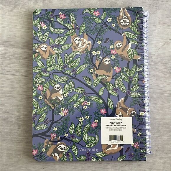 Vera Bradley SLOTHS Hanging around Purple Interior Pocket Stocking Stuffer - Picture 2 of 4